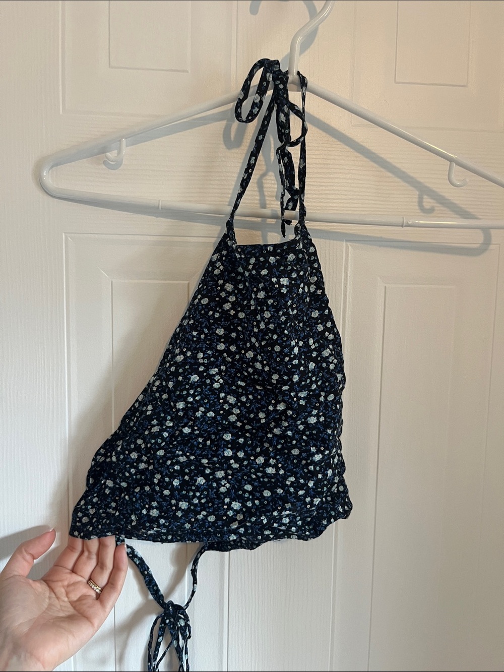 Garage Navy and Light Blue Floral Halter Crop Top